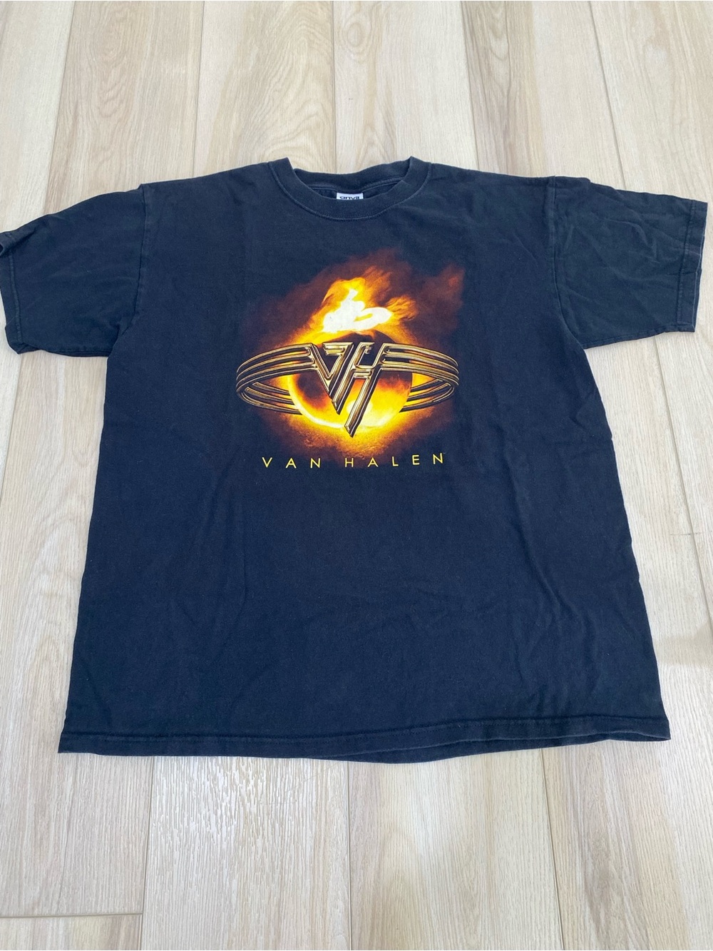 Vtg Van Halen Size Large T Shirt Licensed Anvil Blue Bar Tag Band Tour Tshirt